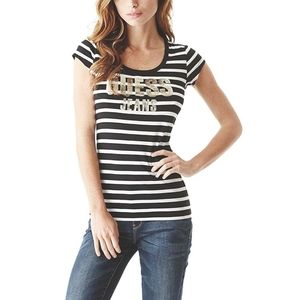 Guess Striped Sequined Logo Tee